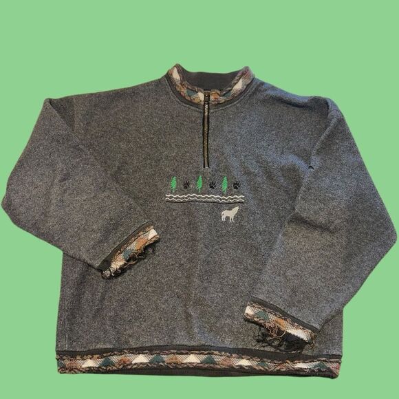 Vintage Tundra Sport Canada Fleece Half-Zip Sweater - Forest & Wolf Embroidery L - Picture 7 of 12